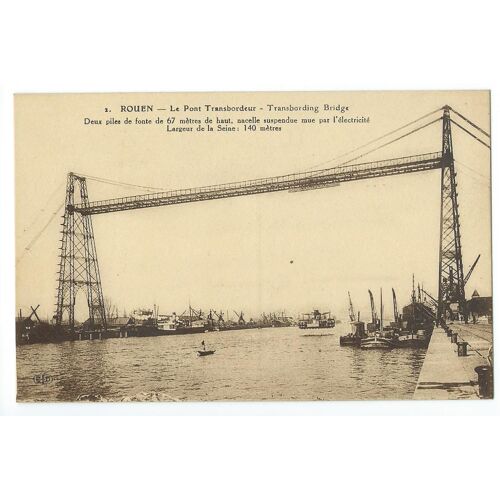 Carte Postale Rouen (Seine Maritime 76000) Le Pont Transbordeur. Deux Piles De Fonte De 67 Mètres De Haut. Années 30 Edition Marcel Raitre