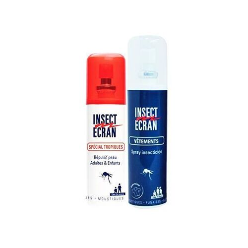 Répulsif qui protège des piqûres des moustiques. Ce lot comprend un spray spécial tropiques 75 ml et un spray pour les vêtements 100