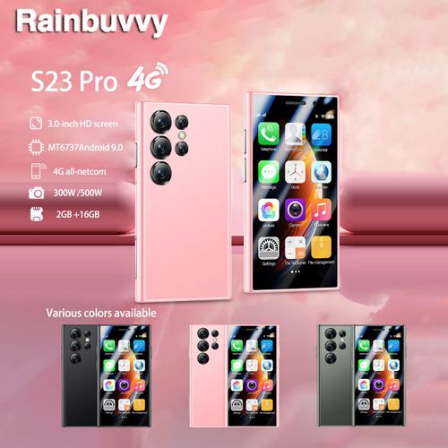 Rainbuvvy S23 Pro 4G Mini Smartphone 3,0 pouces Android 9.0 Face ID 1950mAh T¿¿l¿¿phone portable double SIM Rose