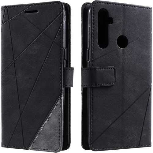 Coque Pour Oppo Realme 5/5s/5i/C3, Rabat Portefeuille De Protection Cuir Pu Etui, Slim Silicone Tpu Bumper Magnetique Housse, Flip Porte Cartes Avec Fonction Support Cover Antichoc Case (Noir)
