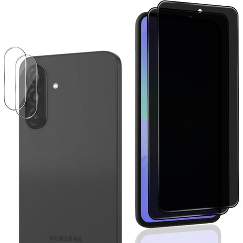 Verre Trempé Anti Espion Pour Samsung Galaxy A36 5g, 2 Pièces Privacy Film Et 2 Pièces Protecteur Caméra Arrière, Avec Kit D`Installation Facile, Anti-Spy Protection
