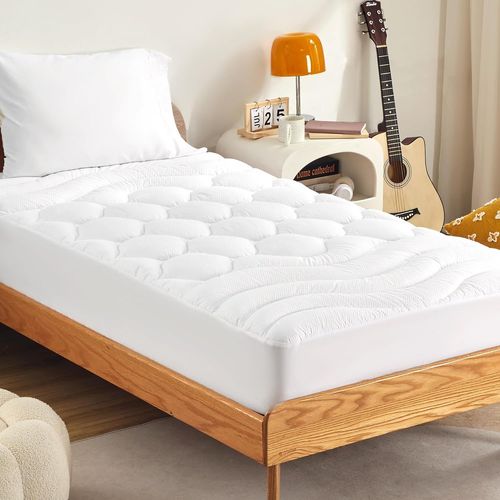 Surmatelas-Poches profondes-Drap-housse-Avec élastique sur tout le pourtour-Housse de matelas respirante (90 x 200 x 38 cm,blanc)