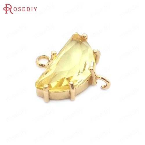 (38292)6 Pièces 7x15mm Couleur Or Champagne De Haute Qualité Laiton Et Verre 2 Trous Lune Connect Charmes Pendentifs Accessoires De Bijoux