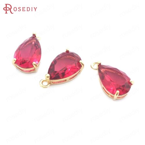 10 Pièces 8x12mm Couleur Champagne Or Laiton Et Verre Larme Goutte Charmes Pendentifs Fabrication De Bijoux Accessoires De Bricolage