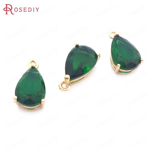 10 Pièces 8x12mm Couleur Champagne Or Laiton Et Verre Larme Goutte Charmes Pendentifs Fabrication De Bijoux Accessoires De Bricolage