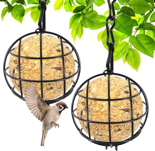 2pcs Mangeoire Oiseaux,Mangeoires Oiseaux À Suspendre,Métal Boule De Graisse Oiseau Mangeoire Pour L'extérieur Et L'intérieur