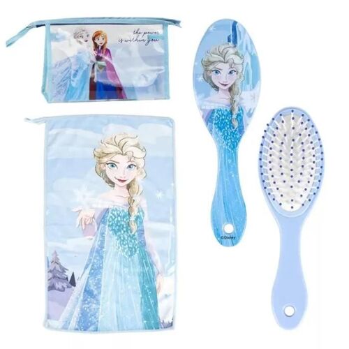 Trousse de toilette enfant LA REINE DES NEIGES avec brosse à cheveux et serviette main - ensemble de voyage disney Frozen
