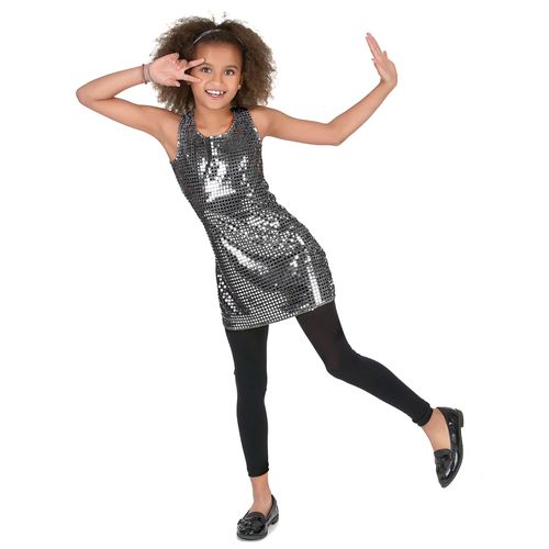 Déguisement Disco Paillettes Argent Fille - Taille: 7 - 9 Ans (M)