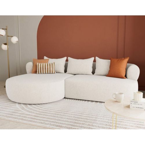 Canapé D'angle Gauche 4 Places En Velours Texturé Beige