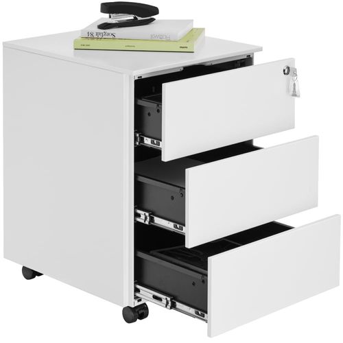 Caisson De Bureau À Roulettes En Acier Avec 3 Tiroirs À Clés Blanc