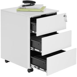 Caisson De Bureau À Roulettes En Acier Avec 3 Tiroirs À Clés Blanc