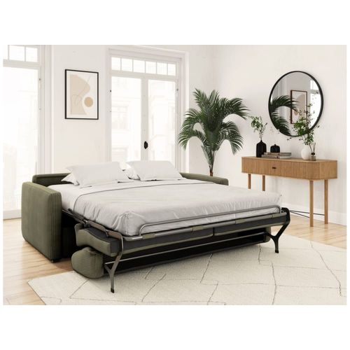 Canapé Convertible Express 3 Places En Velours Côtelé Vert 140x190cm