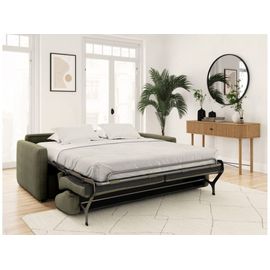 Canapé Convertible Express 3 Places En Velours Côtelé Vert 140x190cm