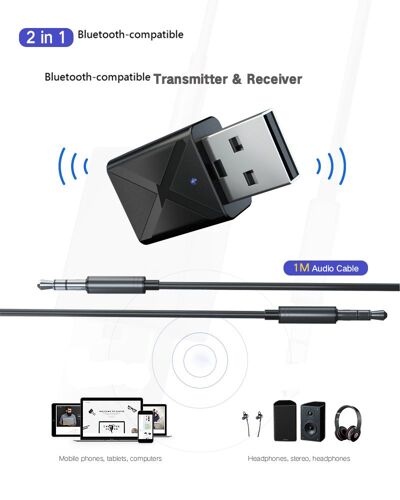 Récepteur et transmetteur Audio 5.0 sans fil, Compatible Bluetooth, Mini stéréo, AUX RCA, USB, Jack 3.5mm, pour TV, PC, voiture, adaptateur