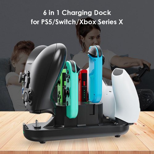 Station De Recharge Pour Manettes De Jeu 6 En 1, Accessoires De Remplacement Pour Nintendo Switch, Joy-Con, Ps5, Xbox Series X S