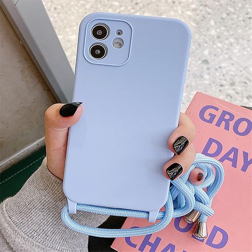 TRAHOO-Coque pour iPhone 12 Mini avec Cordon de Collier, Silicone TPU Bumper Cover [Lanière avec Cordon Réglable Longueur Chaîne] Housse Case, Lilas