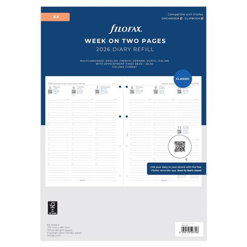 Filofax A4 Une Semaine Sur Les Deux Pages Multilingue -2026