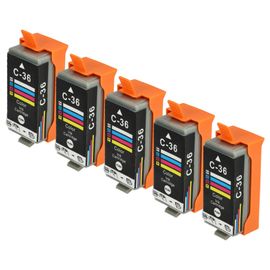 vhbw Cartouche d'encre multicolore remplacement pour Canon CLI-36, CLI-36C (compatible, pack de 5, 13 ml)