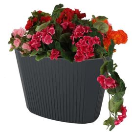 Pot De Fleurs Pot De Fleurs Avec Grand Insert Couleur Anthracite Ovale 59,5x39 Cm H 41 Cm Rainure Surface Mat Plastique Moderne