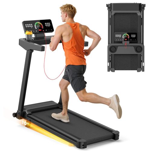 Tapis Roulant Électrique Compact Et Pliable Pour Usage Domestique Vitesse Maximale De 12 Km/H Équipé D'Un Écran Led Et De Deux Porte-Gobelets Convient À Un Usage Domestique Et Professionnel