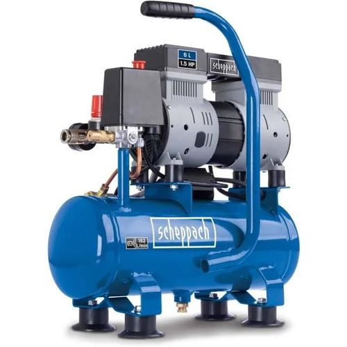 Scheppach HC08Si Ultra Quiet Compressor 8bar 6L Tank 1.5 HP 1100 W Oil Free Low Maintenance Suction Flow 162 Lmin S
