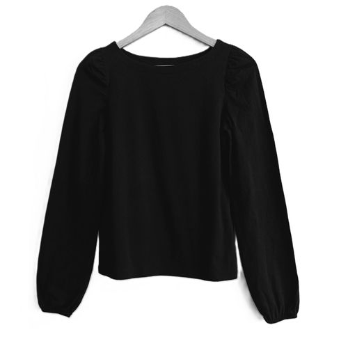 T Shirt Noir Manches Longues. Fronces. Camaïeu. Taille S