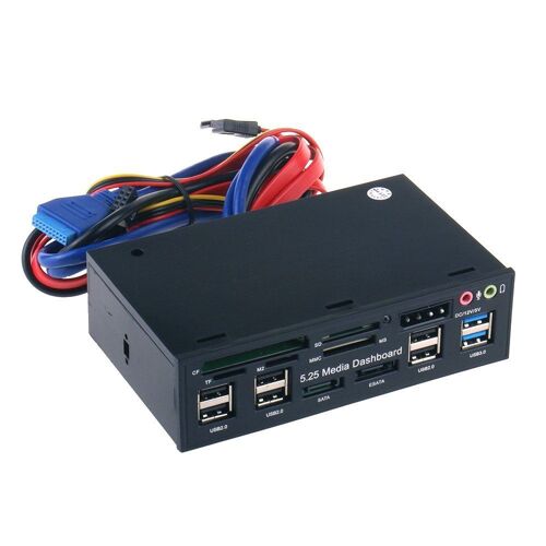 Carte multimédia Prada audio panneau avant, 5.25 pouces, PC, SATA, eSATA, 2 x USB 3.0 et 6 x USB 2.0 airies SD, TF, MMC, M2, CF, MS, lecteur de carte