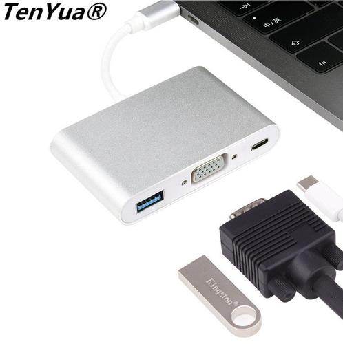 Adaptateur hub 1080P USB 3.1 Type C vers VGA, convertisseur avec Ports de charge PD, USB3.0 et USB C 3.1, pour nouveau MacBook /ChromeBook Pixel