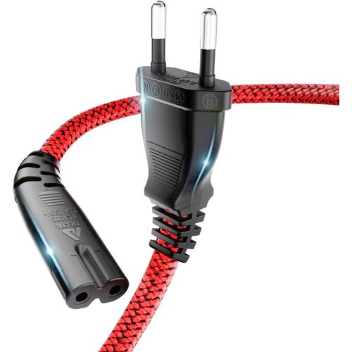 TIANYI-1m Câble d'alimentation 2 pôles, Câble d'alimentation Prise Euro (CEE 7/16 sur C7) Tresse Nylon Câble Universel pour Petits appareils avec VDE pour TV, PS3/PS4/PS5