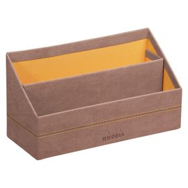 Rhodia Porte-Courrier Bois De Rose - 25 X 10 X 14 Cm - Piqûres Sellier Orange - Extérieur Simili Cuir