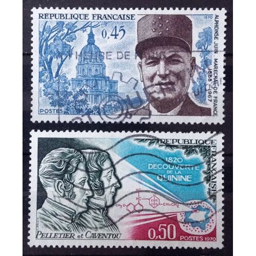 Maréchal Juin 0,45 (N° 1630) + Pelletier Et Caventou - Découverte Quinine 0,50 (N° 1633) Obl - France Année 1970 - N27322