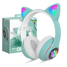 Casques Sans Fil Bluetooth pour Enfants,Oreille de Chat Mignonnes Casque Pliable Audio sans Fil pour Enfants Bluetooth 5.0 avec Microphone et Contrôle du Volume, Casques pour Fille Femm (Vert)