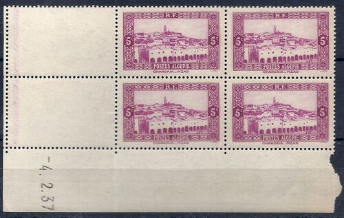 Timbre Algérie Française Yvert 104 ( 1936) Coin Daté (4/2/37). Ghardaia -Mzab. Neuf** (Mnh)