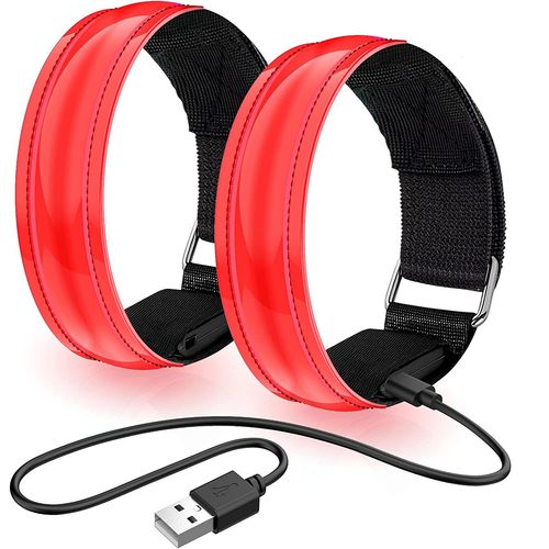 2pcs Brassards Lumineux À Led, Brassard De Course Réfléchissant Led Running, Bande Clignotant Réglable Bracelet Lumineux Led De Sécurité(Rouge)