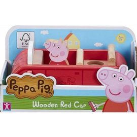 Coffret Peppa Pig : Voiture Rouge En Bois De Peppa Le Cochon 15 Cm + 1 Figurine Peppa - Set Jouet Enfant + 1 Carte Tigre