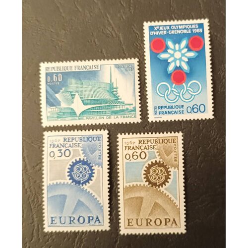 Timbres France Neufs 1967 , Y&t N 1519 , 1520 , 1521 , 1522 , Non Oblitérés  , Très Bon État. 