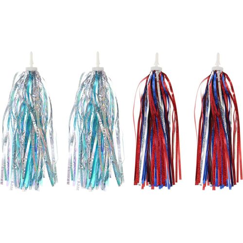 Kal-Guirlandes De Vélo, 2 Ensembles De Rubans De Poignée De Guidon De Scooter Colorés Pour Filles, Accessoires De Décoration Pour Vélo Tricycle, Argent/Rouge Blanc Bleu