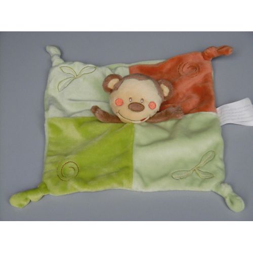 Doudou singe plat Kimbaloo vert marron orange