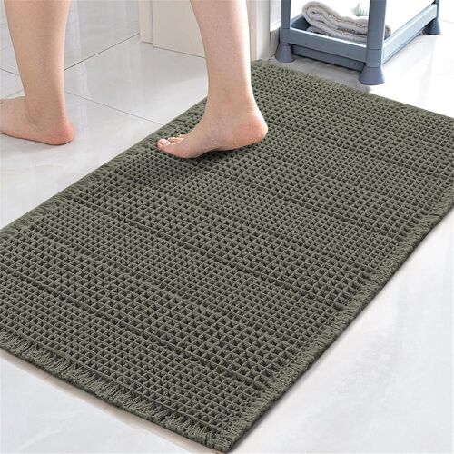 Kal-Tapis De Bain Antidérapant, Super Absorbant L'eau Gaufré Tapis Salle De Bain Microfibre Tapis De Baignoire Tapis De Douche Doux Séchage Rapide, 43x60 Cm, Vert Olive