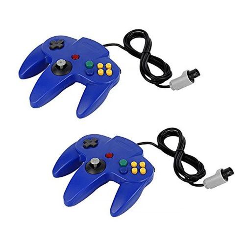 2pcs N64 64 Bits Filaire Classique Gamepad Joystick pour Console de Jeu Vidéo Système Mario Kart (Bleu)