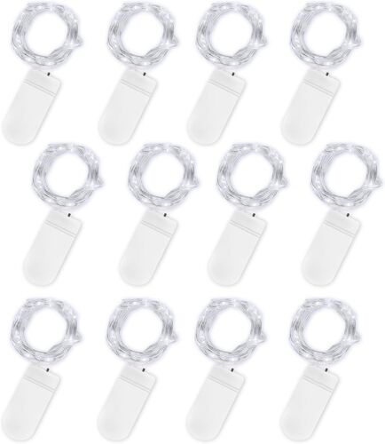 KAL-Guirlande Lumineuse À Piles, Lot De 12 Pièce Fée Chaîne Lumières 2M 20 Leds Guirlande En Cuivre Étanche Pour Décoration Anniversaire, Fête, Mariage, Noël, Pelouse (Blanc Froid)
