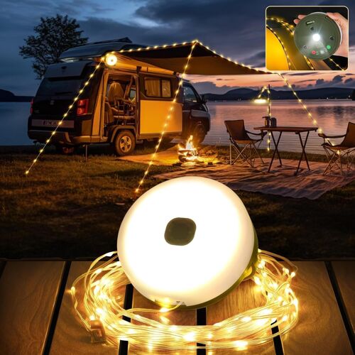 Guirlande Lumineuse De Camping - Guirlande Lumineuse Led Portable Polyvalente De 10 M, Lampe De Camping Étanche Rechargeable Par Usb, Pour Décoration De Jardin Extérieur (Lumière Chaude)