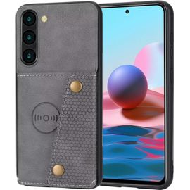 Compatible Avec Coque Samsung Galaxy S23, Etui En Cuir De Téléphone Avec Emplacement De Cartes Coque+Film De Protection D?Écran Téléphone Portable Stand Housse-Gris