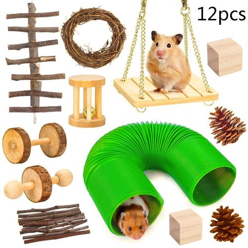 Jouets À Mâcher En Bois Naturel Pour Petits Animaux, Lot De 10 Ou 12 Pièces, Jouets À Mâcher, Lapin, Gerbilles, Cochon D'inde