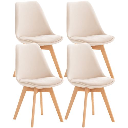 Lot De 4 Chaises De Salle À Manger Design Scandinave En Tissu Velours Beige Pieds Bois Clair Cds10379
