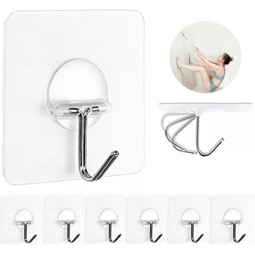 Crochets muraux 11 lb (max.) Crochets transparents réutilisables sans couture, résistants à l'huile et à l'eau, crochets auto-adhésifs robustes pour salle de bain et cuisine, paquet de 8