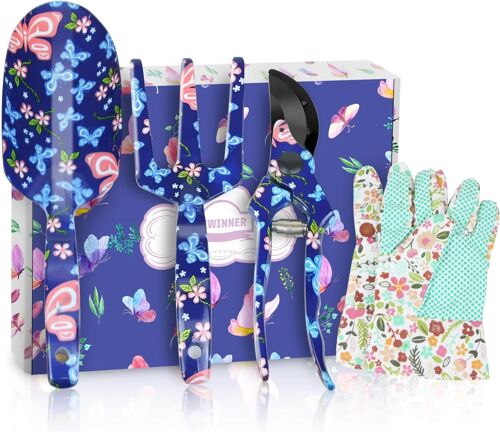 KALANKA-Ensemble d'Outils de Jardin, 4 Kits d'outils de Jardinage, Poignée Ergonomique, Outils de Jardinage pour Balcon avec Ciseaux de Jardinage, Pelles, râteau à Main, Gants