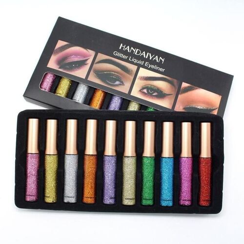 Eyeliner Liquide À Paillettes, 10 Pièces/Lot, Maquillage Scintillant, Cosmétique, Eyeliner Nacré, Liquide, Étanche, M3y2 