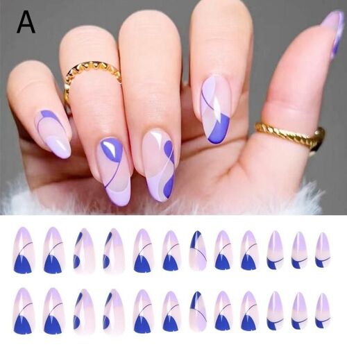Faux Ongles Ovales À Pression En Amande Rose, 24 Outils Pour Manucure Française, Avec Colle À Faire Soi-Même, Z7j1 