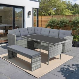 Salon De Jardin 8 Places Avec Canapé D'angle En Résine Tressée Grise Moorea